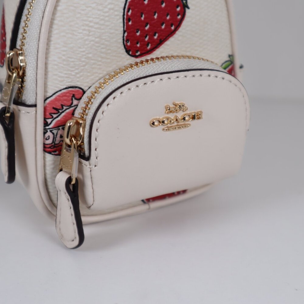 Coach Mini Court Backpack Bag Charm with Strawberry Print CAO93 NWT - Picture 4 of 8